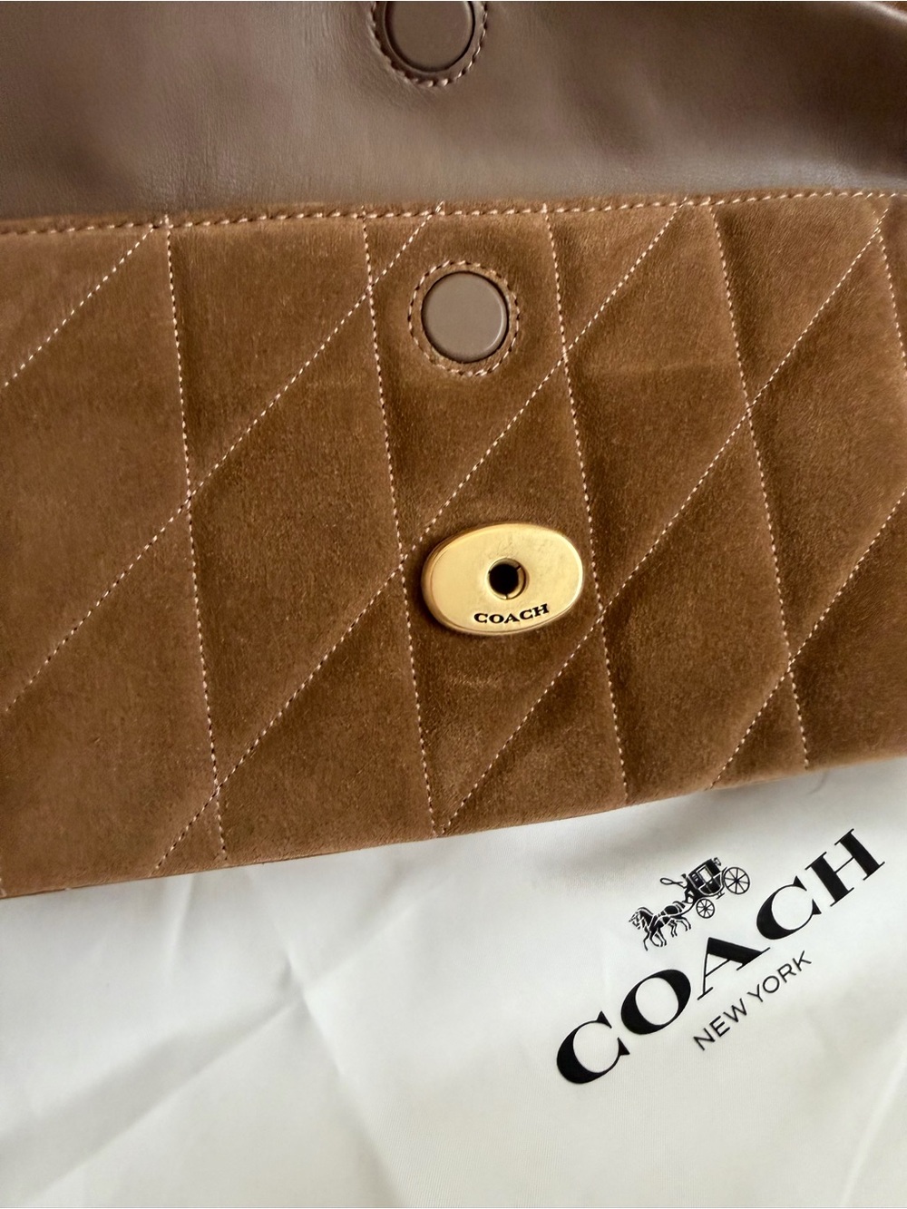 Coach Quilted Tabby 26 Cedar Suede Shoulder Bag with Gold Hardware - Picture 11 of 17